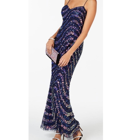 Adrianna Papell Dresses & Skirts - Adrianna Papell Spaghetti Sweetheart Navy Sequin Maxi Dress